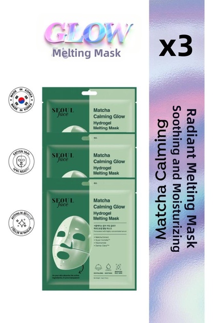 Seoul Face Matcha Soothing Radiant Melting Glow Hydrogel Mask Korean Mask 34 Gr 3 Pieces