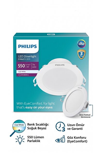 Eridani DL190B 7w 100mm Delik Çapı 4000K Gün Işığı 550Lümen Spot