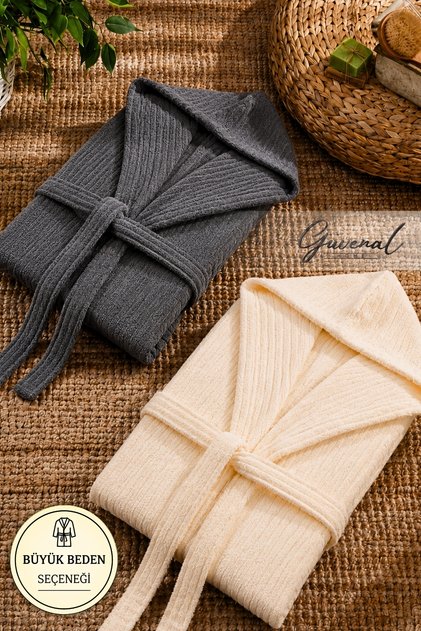 Venora | Pamuklu Unisex 2'li Fitilli Kapüşonlu Bornoz Seti | Bornoz | Ultra Yumuşak | Bornoz Takımı | Çeyiz