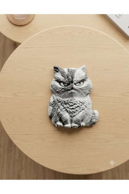 Cogo Ceramic Huysuz Kedi Tasarım Seramik Taş Tozu Çubuk Tütsülük - Siyah Beyaz Mermer Desenli Masaüstü Dekoru