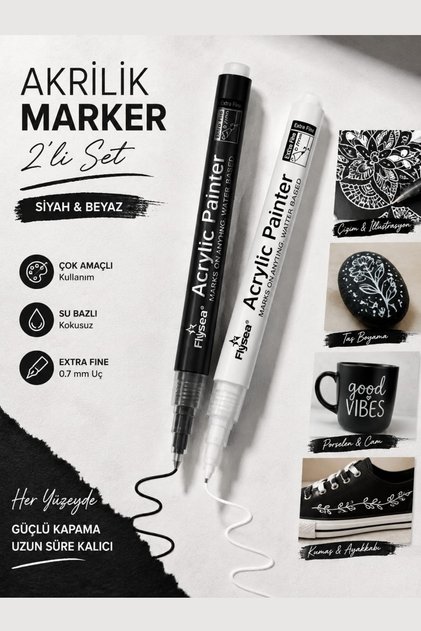 Akrilik Kalem 2'li Set - Yazı Çizgi Genişliği: 0.7mm S/b
