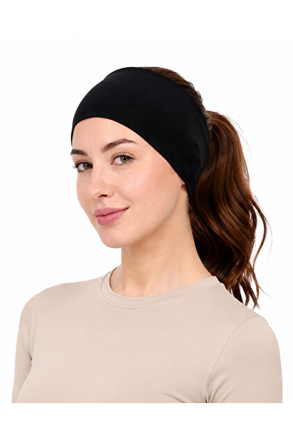 Women's Bandana - Combed Cotton Sports Hair Band - Non-Slip Flexible Headband - Black