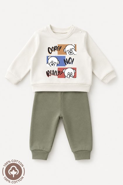 Unisex Baby Confused Teddy Bear Printed 100% Cotton 6-9-12 Months Top and Bottom 2-Piece Baby Set