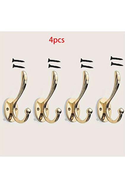 Gold-4Pcs 2/4pcs Polished Metal Wall Hooks - Easy Install, Stylish Casual Design, Heavy Duty Coat To