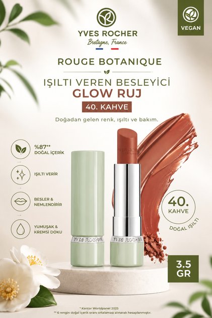 Moisturizing Glow Lipstick Glossy Natural Look Vegan Light Color 3.5 g 40. Coffee