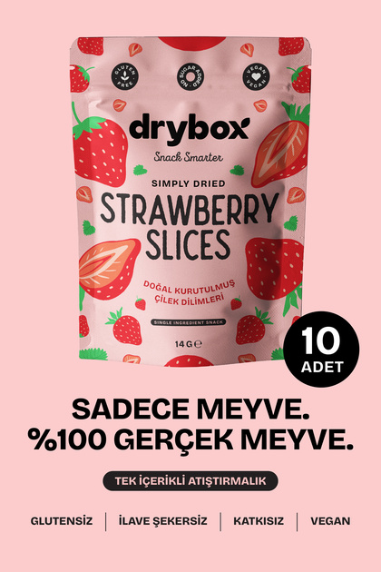 Doğal Kurutulmuş Çilek Dilimleri (Tatlı ve Gevrek) - 14g 10'lu Paket