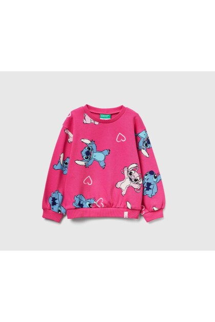 Girl's Pink Mix All Printed Logo Label Comfort Fit Sweatshirt
