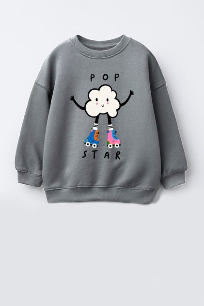 Girl's 3 Thread Fabric Cotton Popcorn Printed Sweatshirt