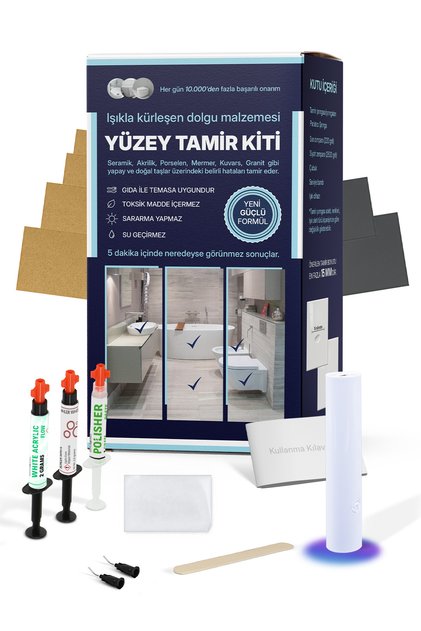 Seramik, Akrilik, Vitrifiye, Porselen, Granit, Fayans, Mermer Için Yüzey Tamir Kiti - 2 RENK : Beyaz ve Açık Beyaz
