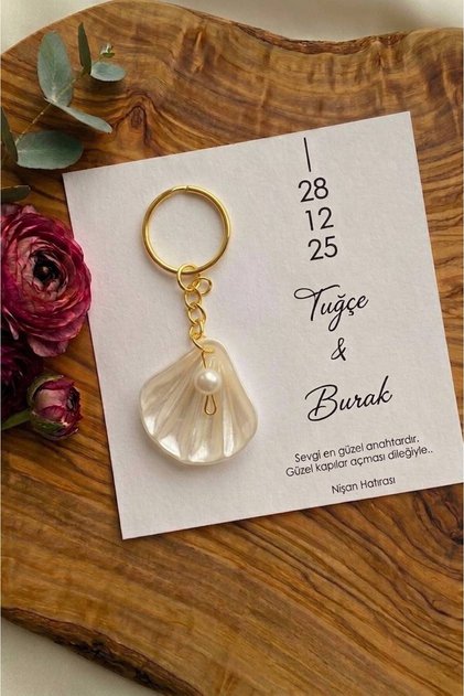 İstiridye Anahtarlık 10 Adet Nişan,Kına ,Nikah, Söz, Baby shower , Mevlid Hediyelik