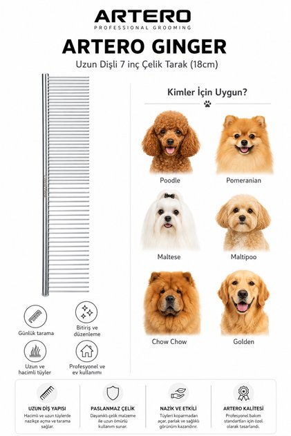 Ginger Uzun Dişli Köpek Tarağı 18cm