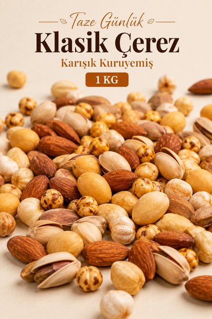 (1 KG) Taze Günlük Klasik Çerez Karışık Kuruyemiş Hediyelik Atıştırmalık - 1. Sınıf Premium Kalite