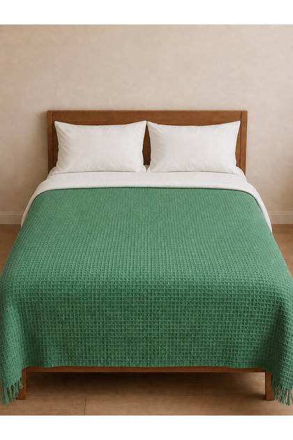 Green Waffle Pike 180X220 cm Tufted Double Bedspread Sofa and Sofa Cover