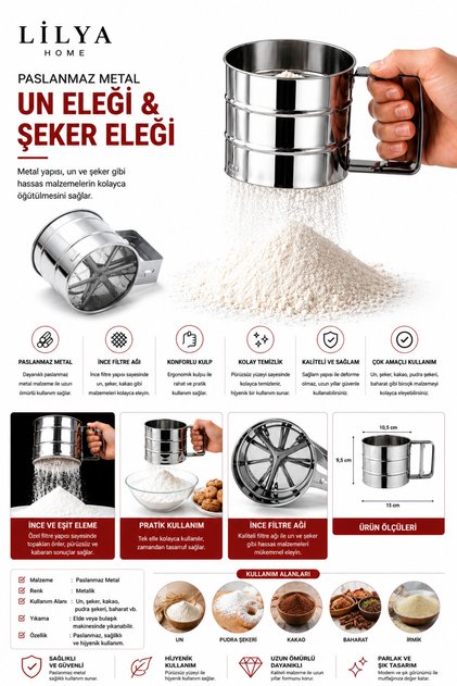 Paslanmaz Metal Un Eleği & Şeker Eleği