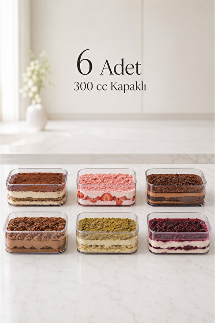 Tiramisu Cup Tatlı Kabı 300 Cc - 6 Adet Kapaklı