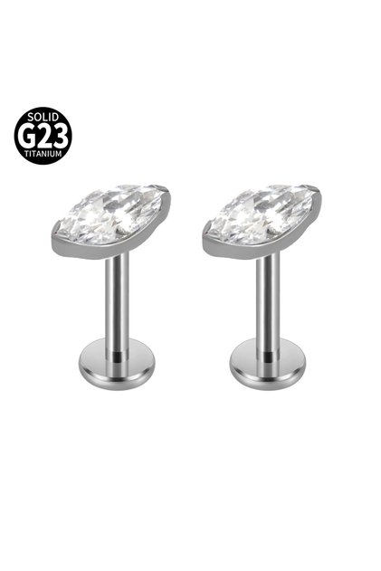 Geometric body 1.2X6mm Labret, Lip Piercing Jewelry 2PCS Clear CZ 1/2/13PCS Solid Titanium Marquise