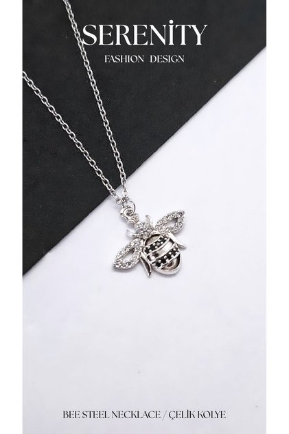 Colorful Enamel Bee Figure Steel Necklace