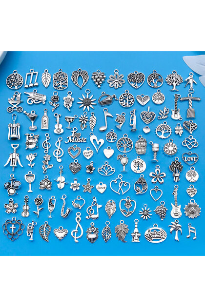 SN1022 100pcs Vintage Silvery Alloy Charms Pendants for DIY Bracelet Necklace Earrings Jewelry Makin