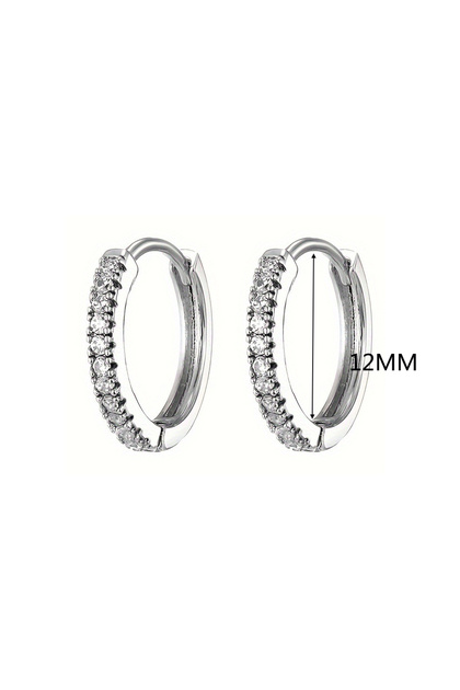 12mm silver 1pair Exquisite Synthetic Zircon Decor Hoop Earrings, Fashion Earrings For Men Women