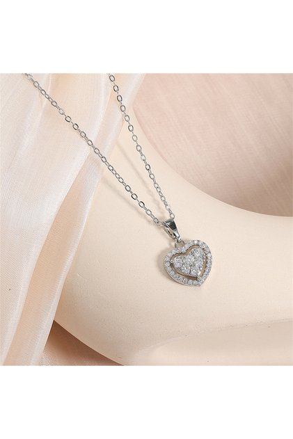 Sliver Color N150 ZAKOL Luxury Zircon Heart Pendant Necklaces For Women Elegant Sliver Color Crystal