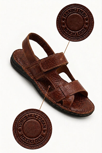 100% Genuine Leather Inside and Out, Tan Sandals