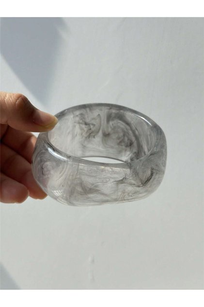 F Retro-inspired New Arrival Transparent Gray-Black Resin Bracelet Irregular Thick Stretch-Fit Wome.