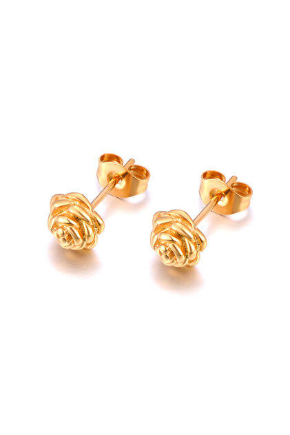 E24033G Lokaer Fashion 316L Stainless Steel Rose Plants Stud Earrings For Women 18K Real Gold Plated