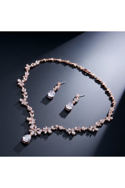 Rose Gold Color ZAKOL Brand Luxury AAA Zircon Earrings Necklace Jewelry Set Gorgeous Crystal Dubai W