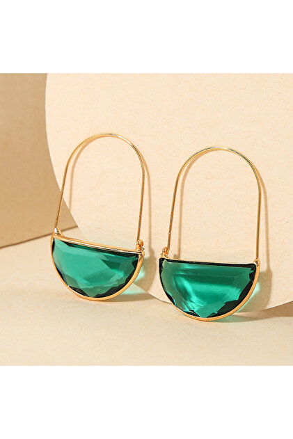 Green Vintage Green Crystal Semi Circle Earrings Gold Plated Geometric Earrings For Women