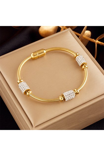 B759 DIEYURO 316L Stainless Steel Gold Color Zirconia Beaded Bracelet For Women Fashion Girls Magnet