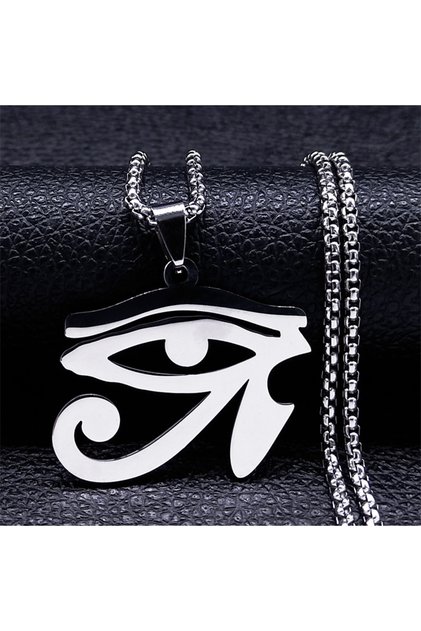 A 60cm Box SR Stainless Steel Egyptian Eyes Chain Necklaces Men Statement Mythology Eye of Ra Horus