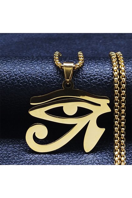 A 60cm Box GD Stainless Steel Egyptian Eyes Chain Necklaces Men Statement Mythology Eye of Ra Horus