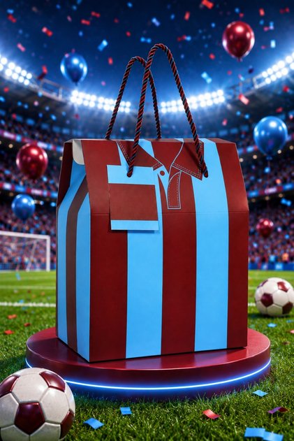 Bordo Mavi Lüks Taşınabilir Hediye Kutusu Çanta Özel Taraftar Serisi Premium Konsept Tasarım Hediyelik Boş Karton Hediye İçin Poşet Taraftar Futbol Büyük Boy Hediye Paketi - 24x14x20cm
