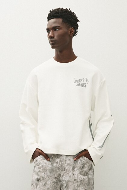 Baskılı bisiklet yaka sweatshirt