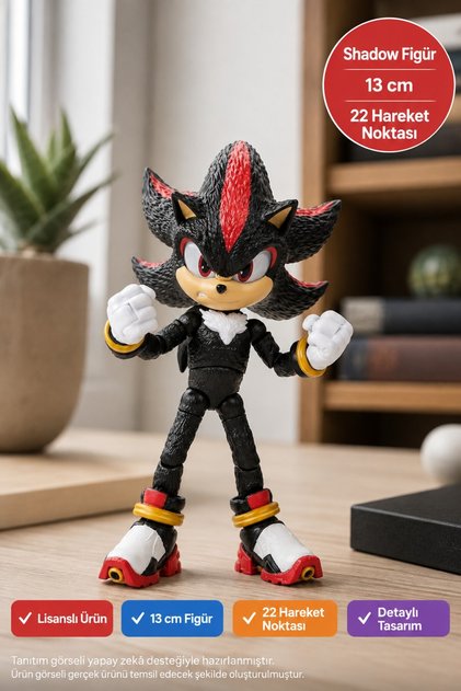 Sonic The Hedgehog 3 Shadow Aksiyon Figürü 22 Eklemli - 13 cm