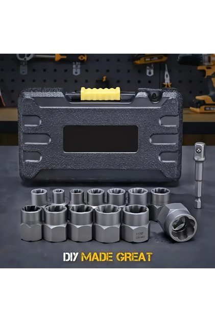 14pcs 14pcs Impact Socket Set Nut And Bolt Extractor & Remover Chrome Molybdenum Steel Extractors wi