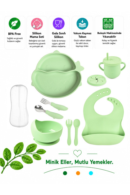 Green Color / Shark Figured Vacuum Silicone Nutrition Set and Accessories /Jsmt00137-1