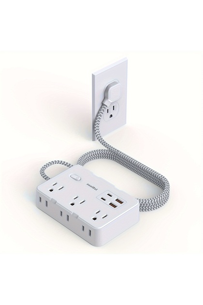 US Plug White US Plug AC Outlet Multiprise Power Strip Braided Extension Cord Smart Home Electrical