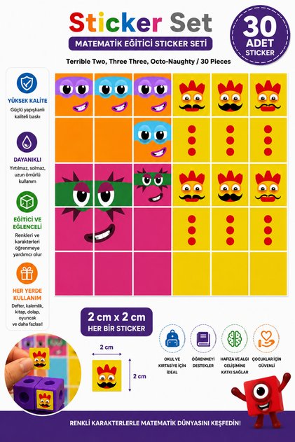 Mathematics Educational Unit Cube Themed Sticker Set 30 Pieces – Number and Numerical Labels
