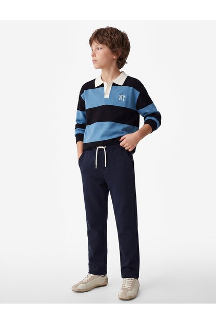 Cotton Fleece-Lined Pants Look Sweatpants with Tie-Up Waist