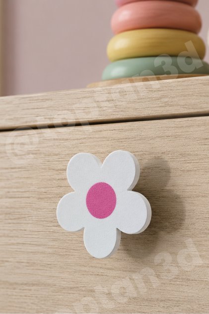 (5 cm) Pembe Papatya Dolap Kulpu, Modern Kulp - Çocuk Odası Kulp, Papatya Kulp (Kulp Vidası Dahildir)