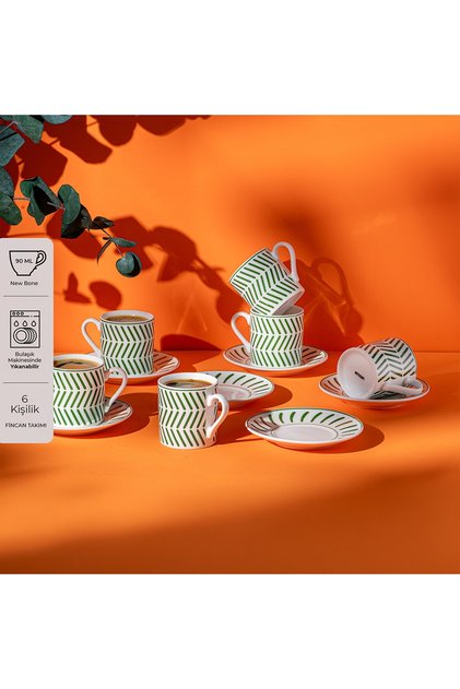 Alberon New Bone 6-Person Coffee Cup Set 90 ml Green