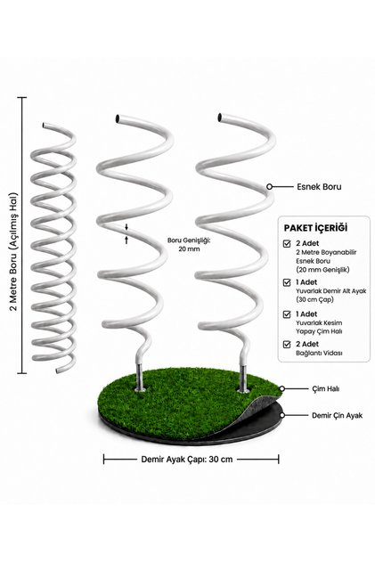 Dev Çiçek Yapım Seti - 2li Esnek Boru-2x2 Metre, Demir Ayak Çim Halılı Nişan, Düğün, Vitrin Dekoru
