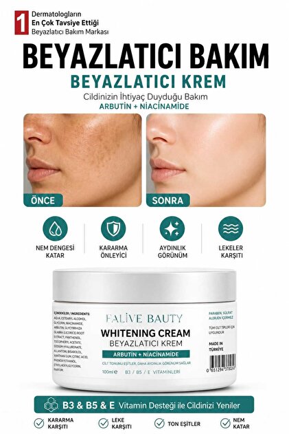 Beyazlatıcı Krem &yüz, Dirsek, Diz, Koltuk Altı, Genital Bölgesi,& Ton Dengeleyici Krem 30spf 100Ml