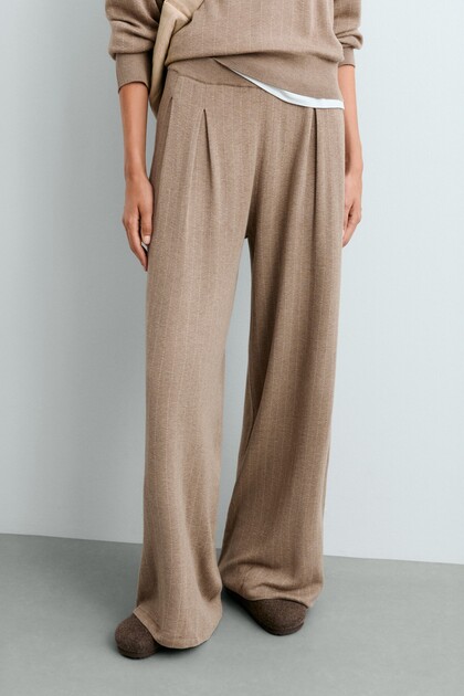 Wide-leg pinstripe knit trousers