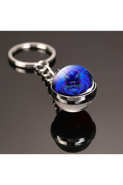 Leo 12 Constellation Key Chain Luminous Double Sided Glass Ball Pendant 12 Zodiac Key Chain Fashion