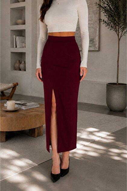 Women's High Waist Slit Long Pencil Skirt