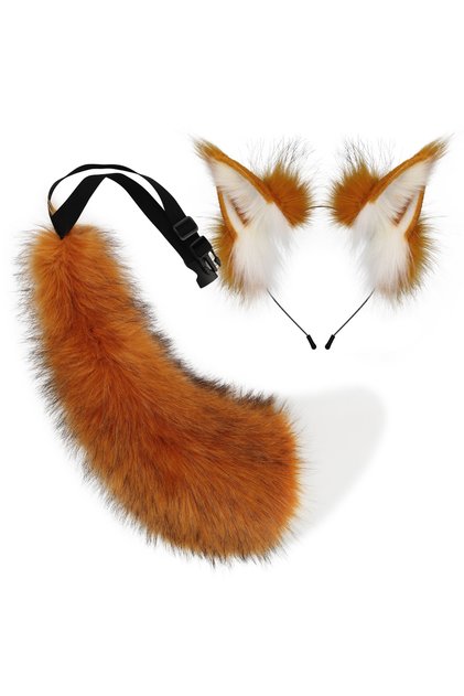 one size Foxwhite 2 PCS Faux Fur Animal Ears Headband Furry Fox Wolf Tail Costume Set for Party Cosp