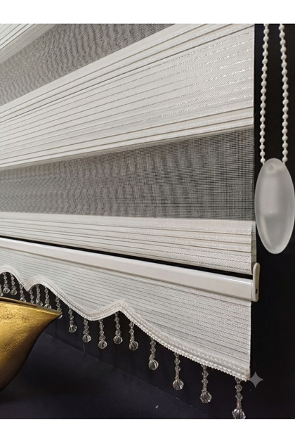 Stor Zebra Perde Gümüş Simli Jakarlı Boncuklu Yeni Sezon
