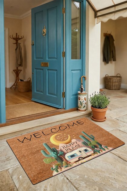 Cactus and Caravan Welcome Door Mat 45x70cm
